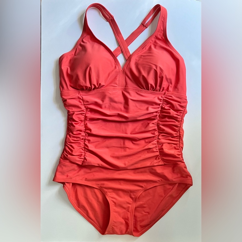 Coral Retro 50’s style Pin-Up Swimsuit• Sz xl/14